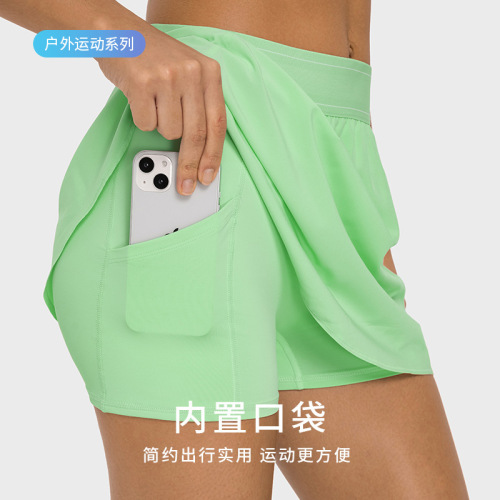 Spring and summer new style comfortable nude anti-exposure tennis skirt quick-drying breathable yoga shorts loose casual sports skirt