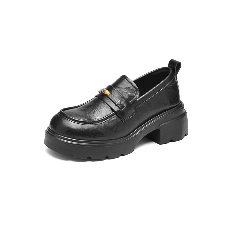 Zapatos de Lefour de fondo grueso para mujeres 2025, nuevos zapatos de invierno gigantescos con una falda de estilo británico zapatos de cuero pequeños zapatos individuales