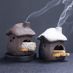 跨境陶瓷氛围感家居装饰品 鼠尾草秘鲁木祛味燃烧支架小壁炉房子