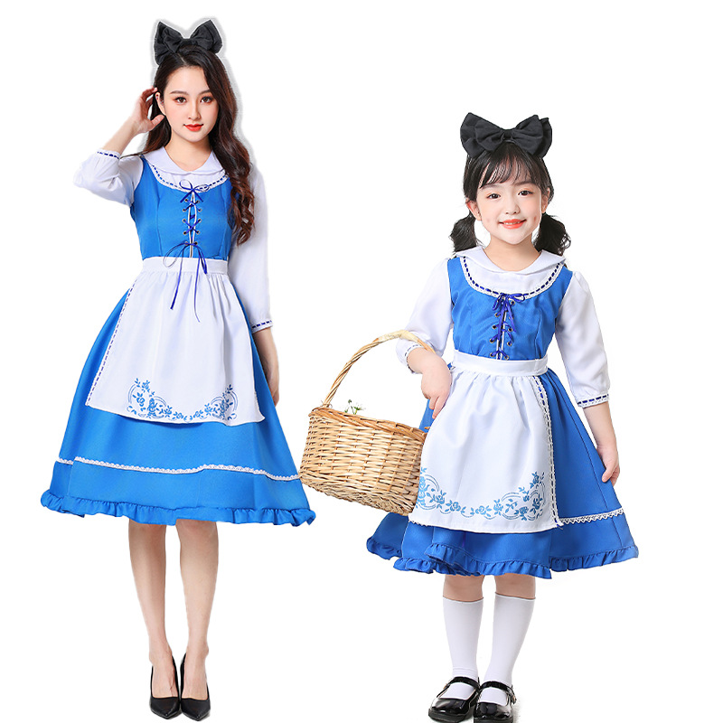 Halloween Alice in Wonderland COS Suit Adult Children Blue White Skirt Maid Pastoral Play Suit