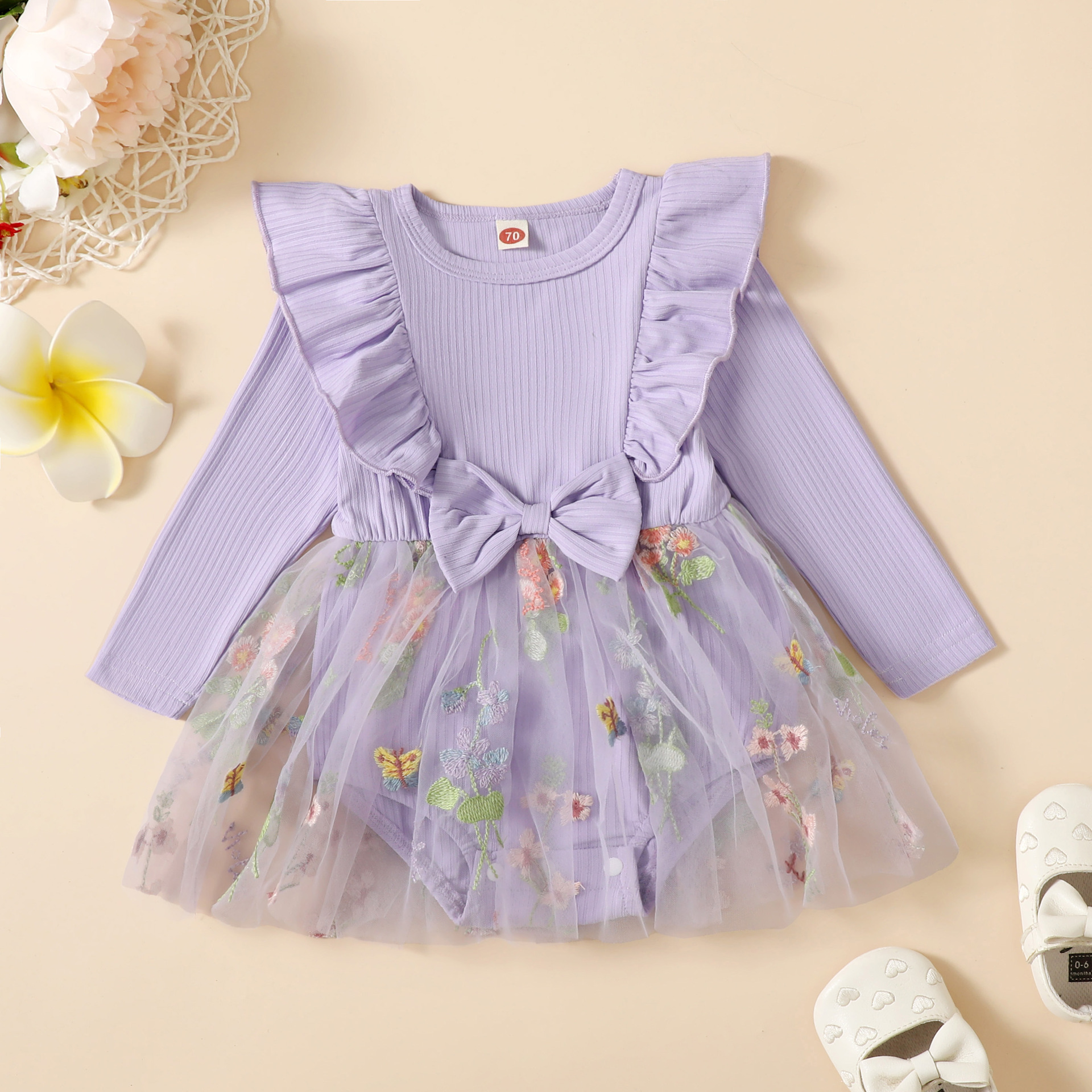 Pit manga larga flor entrepierna falda de gasa