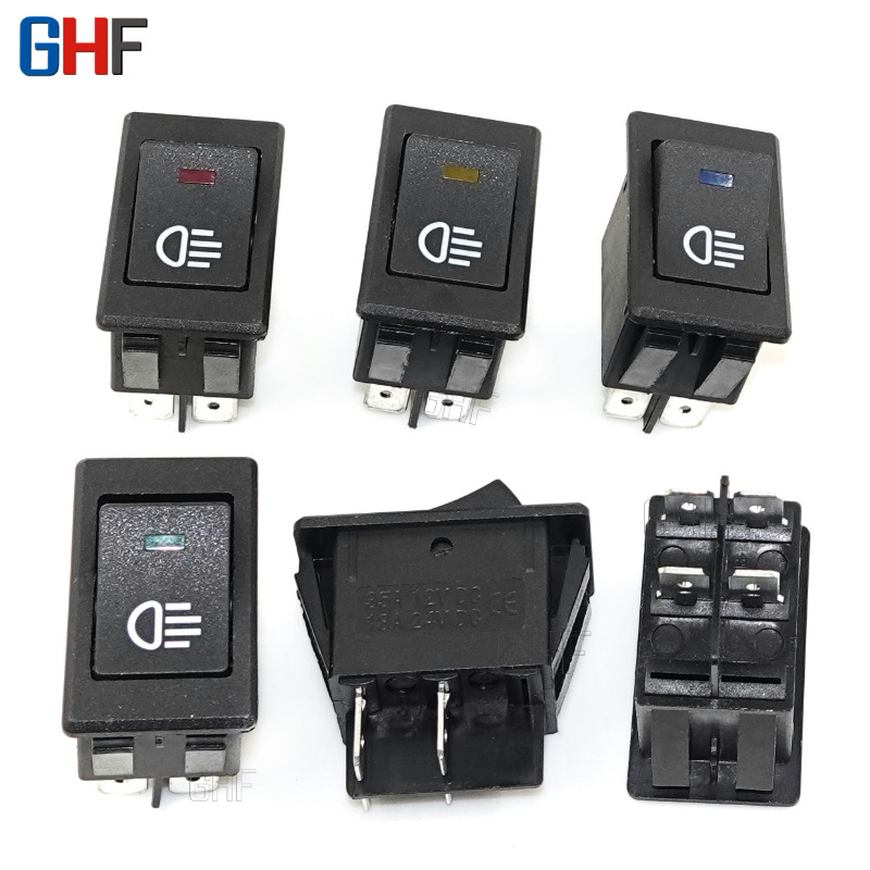 供应ASW-17D汽车改装雾灯开关12v35A带LED灯船型开关四脚跷板开关