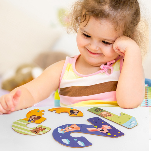 Wooden cartoon intelligence large block puzzle number letter animal cognition advanced building blocks 1-3 years old preschool toy