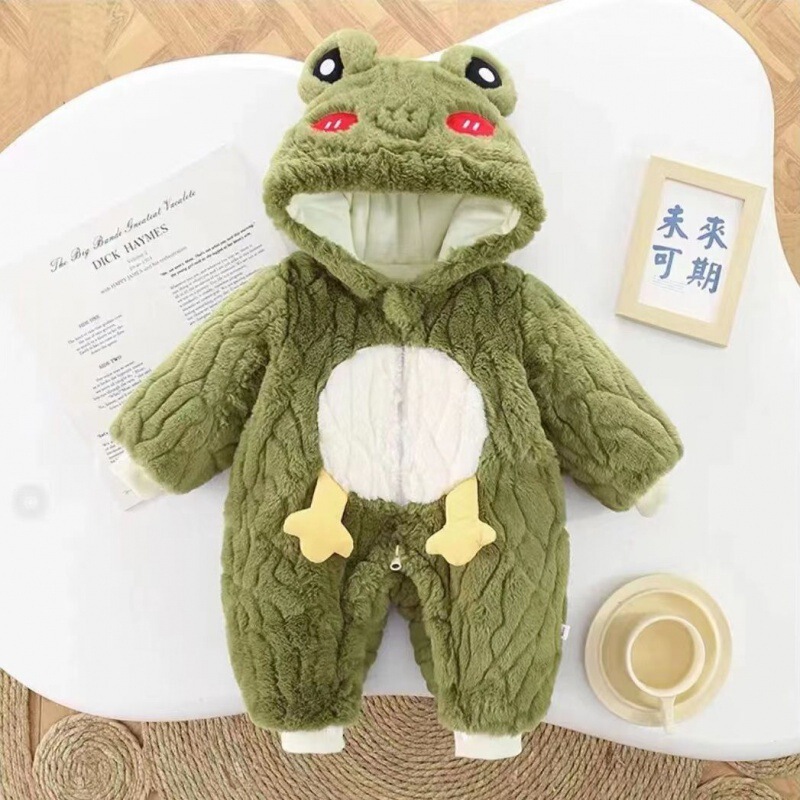 Baby's Jumpsuit Thickened Warm Hooded Frog Climbing Suit Plus Fluffy Sweater Winter New Cute Outer Wear Baby's Jumpsuit Thickened Warm Hooded Frog Climbing Suit Plus Fluffy Sweater Winter New Cute Outer Wear