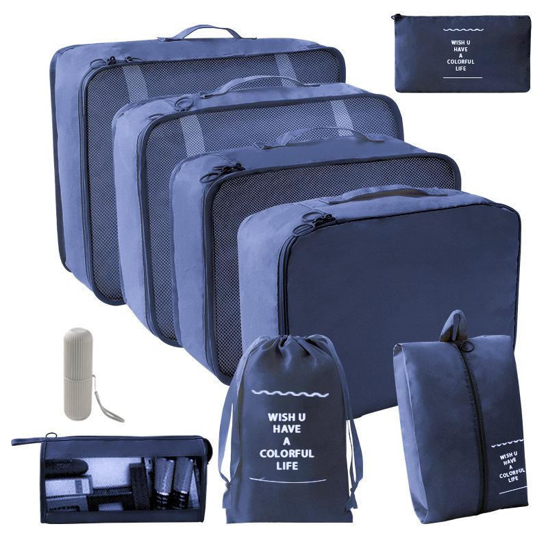 네이비 화장품 가방 9 종 세트 [7 종 세트 + 트라이앵글 가방 + 워시 컵]