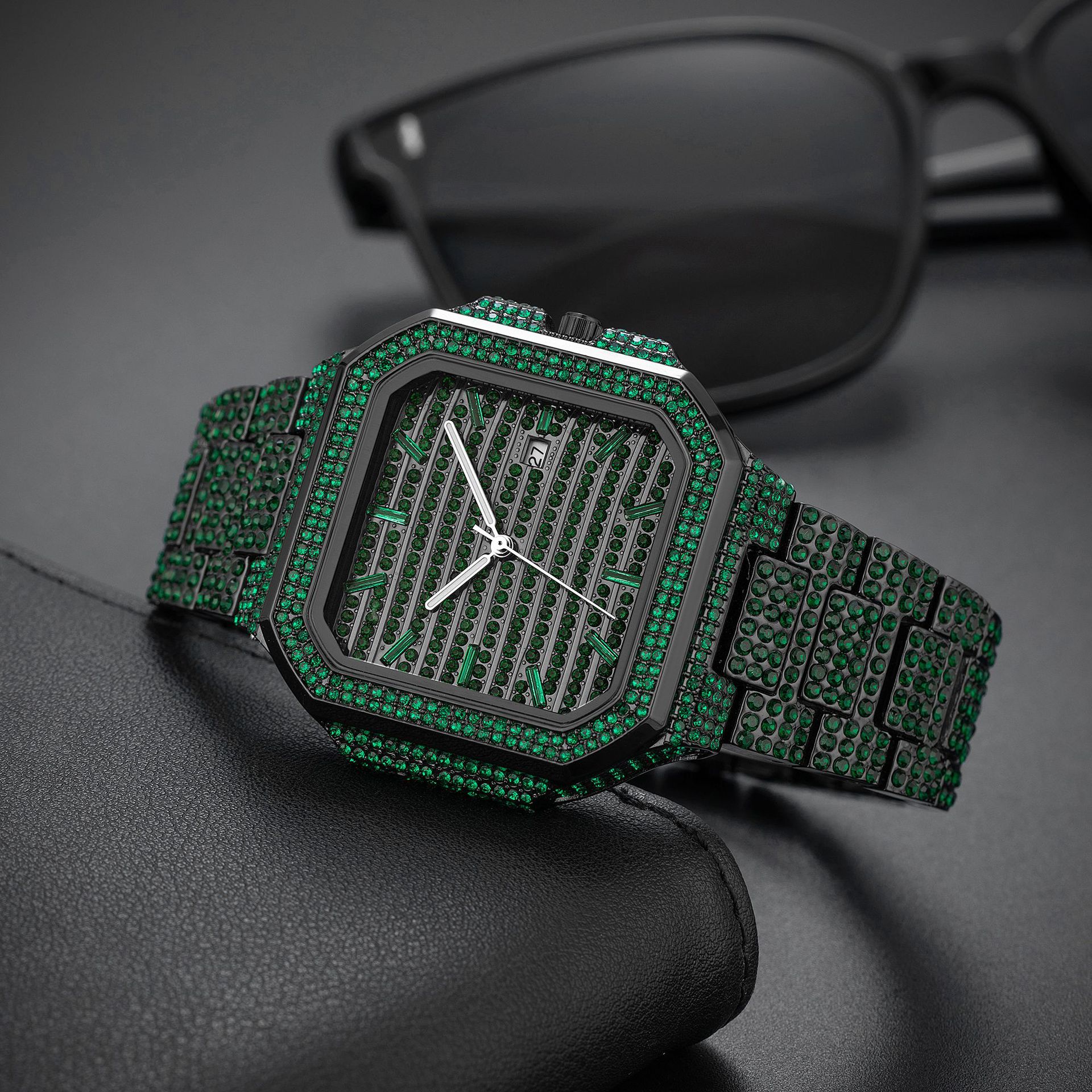 Men's Square Mechanical Watch With Diamond Strap Luxury Design_voghion.com