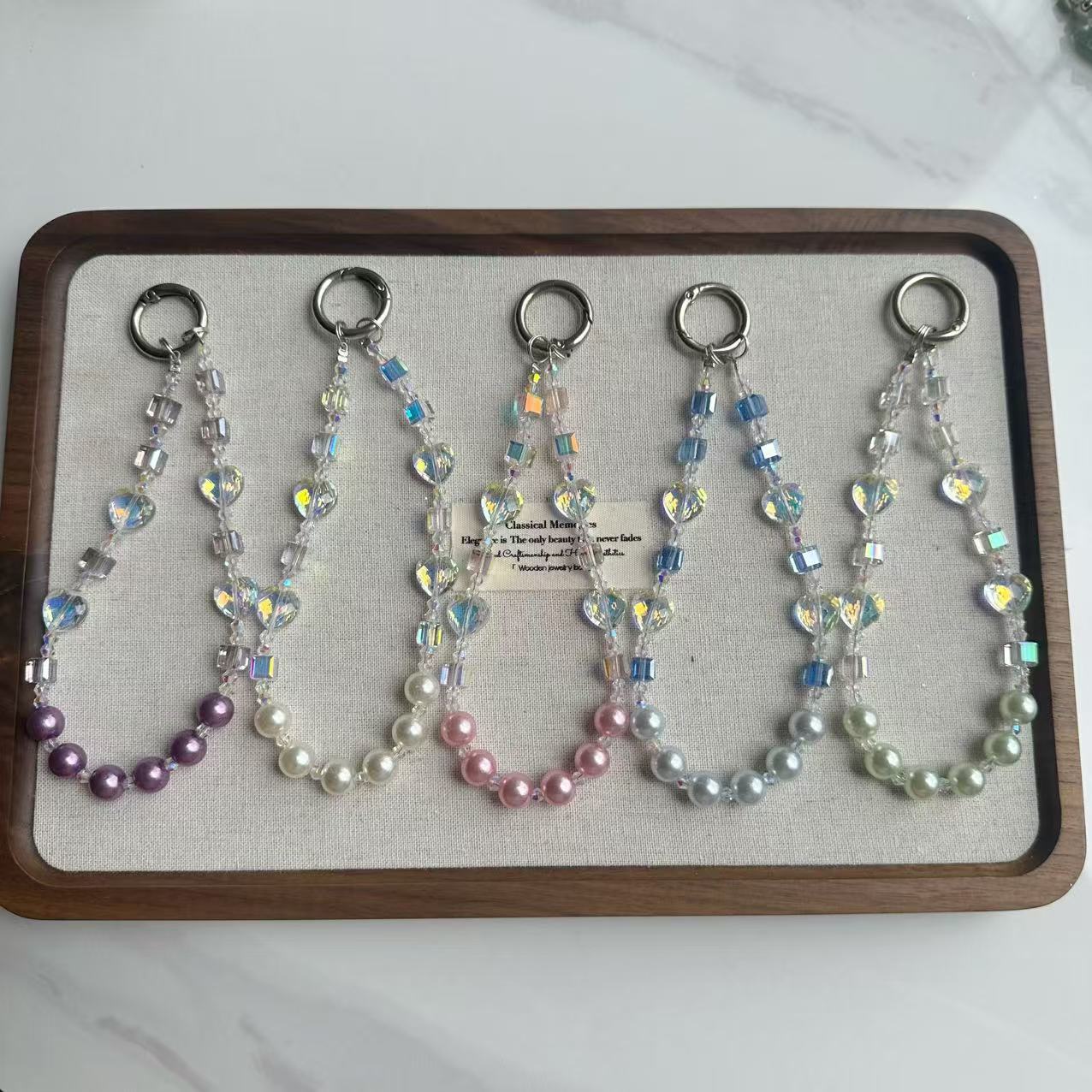 Love Crystal Butterfly Beaded Mobile Phone Chain Keychain Wrist Mobile Phone Case Pendant Ornament Car Keychain Wholesale