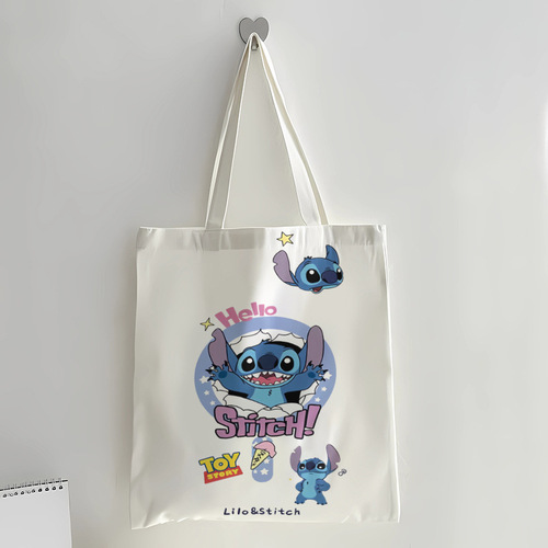 Stitch Cartoon Canvas Bag Women's Ins Japanese Style Canvas Bag Student Backpack Shoulder Bag Large Capacity Handbag Cute 