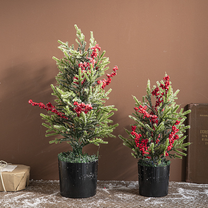 Guirnalda navideña de bayas rojas, adorno colgante para puerta, mini árbol de Navidad, decoración navideña