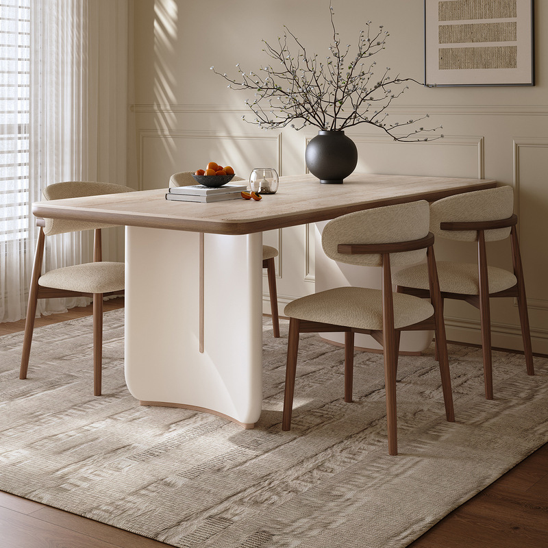 Qumu French Slate Dining Table for Home Small Apartment Modern Simple High-End Accessible Luxury Solid Wood Dining Table 2025 New Style