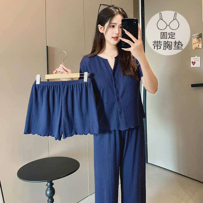 F 가슴 패드가 있는 3피스 세트 - 345 진한 파란색