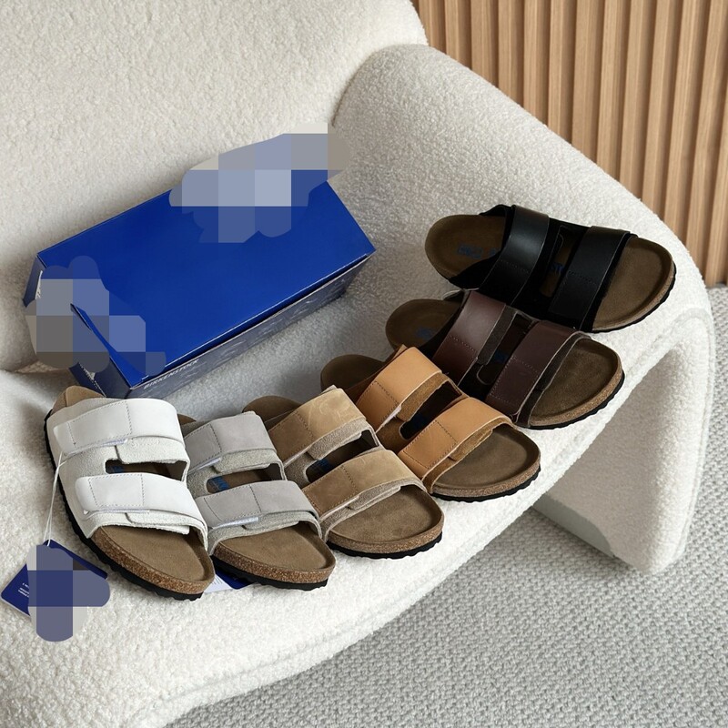 Original Foreign Trade Product from Dongguan, New Birkenstock-Style Slippers Made of Top-Layer Cowhide Suede with Double Velcro Straps, Unisex Flat-Soled