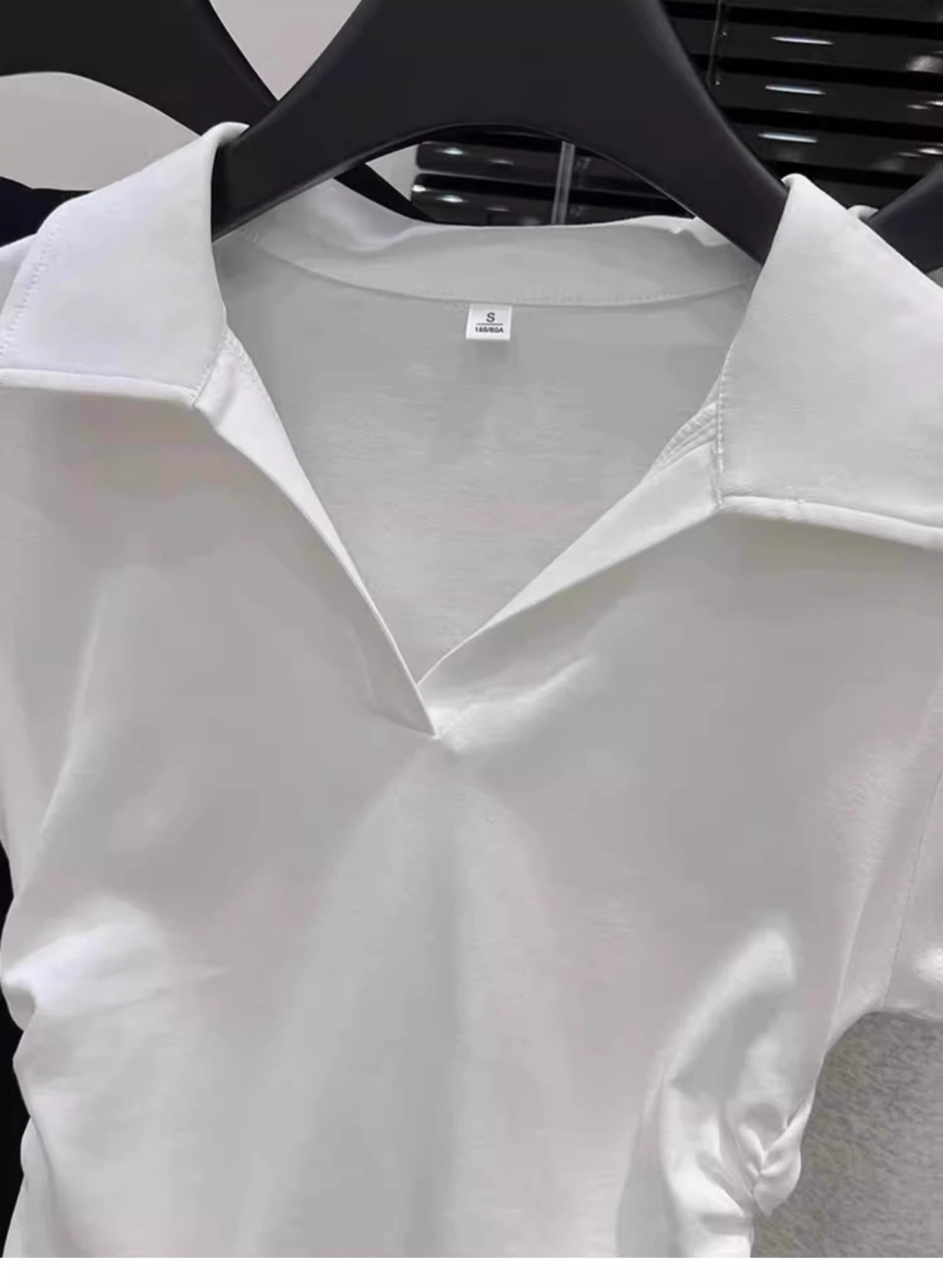 Women's Clothing Slim Fit Polo Collar Top Short Sleeve Ruched V Neck Grey T-Shirt Stylish Fitted Hot Girl Look Summer_voghion.com