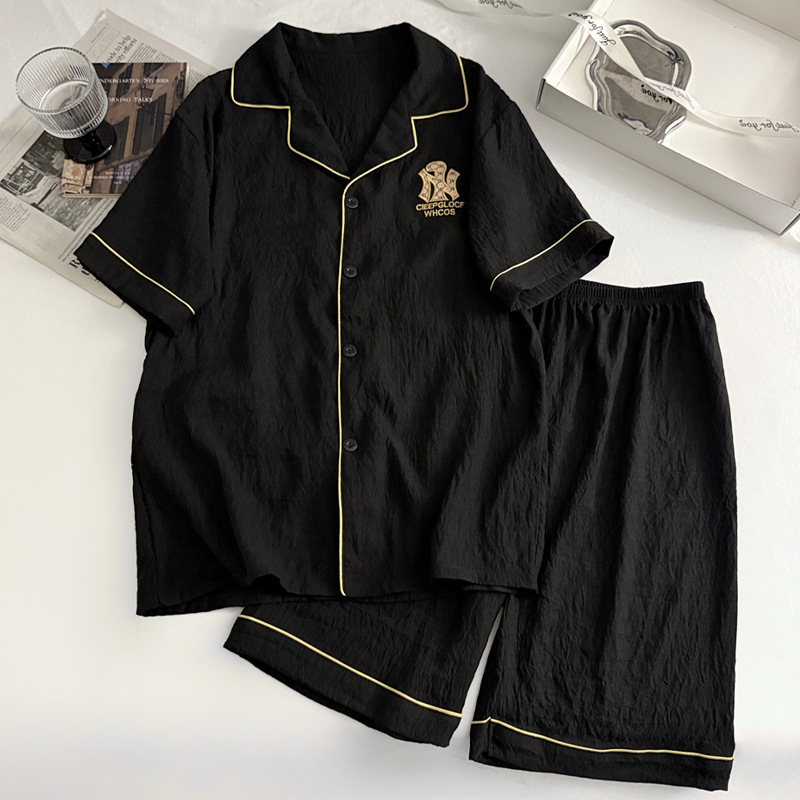 Black Pajamas for Men in Summer New Style Cloud Cotton Short-Sleeved High-End Wearable Large Size Home Clothes Real Shot Wholesale