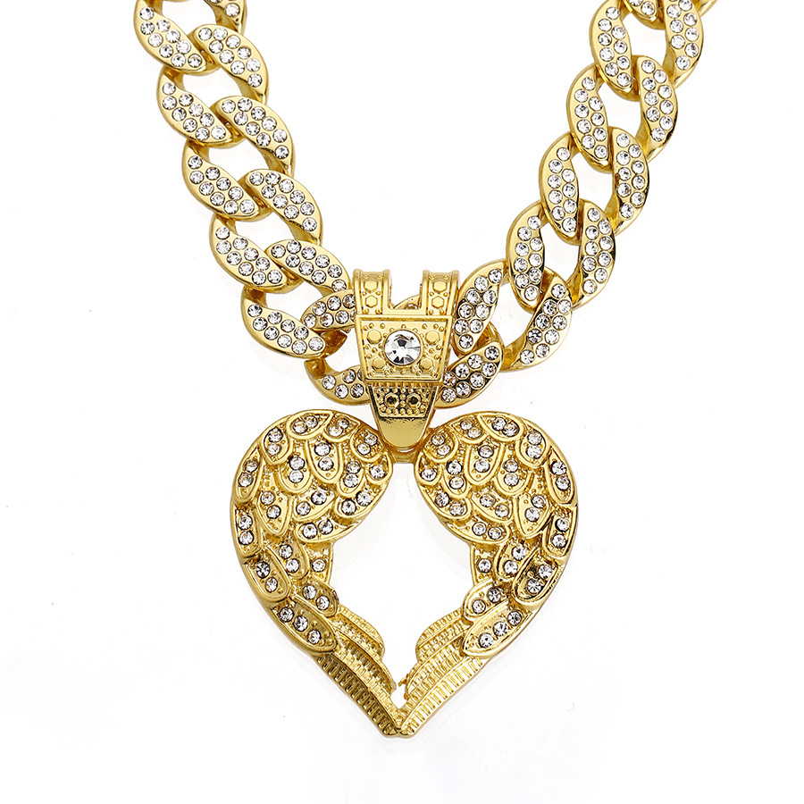 Amazon Europa y Estados Unidos Hip Hop transfronterizo aleación de viento llena de diamante amor colgante de alas cadena cubana fábrica de accesorios de alta calidad