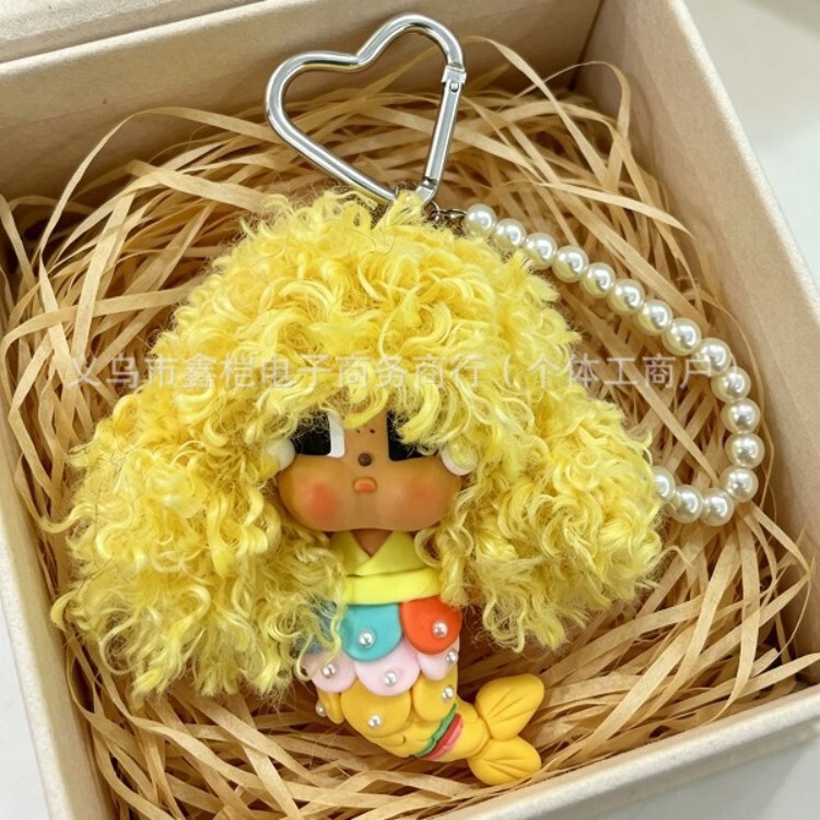 Cute Clay Mermaid Pendant Afro Plush Doll Bag Pendant Mobile Phone Keychain Decorative Ornament Cute Clay Mermaid Pendant Afro Plush Doll Bag Pendant Mobile Phone Keychain Decorative Ornament
