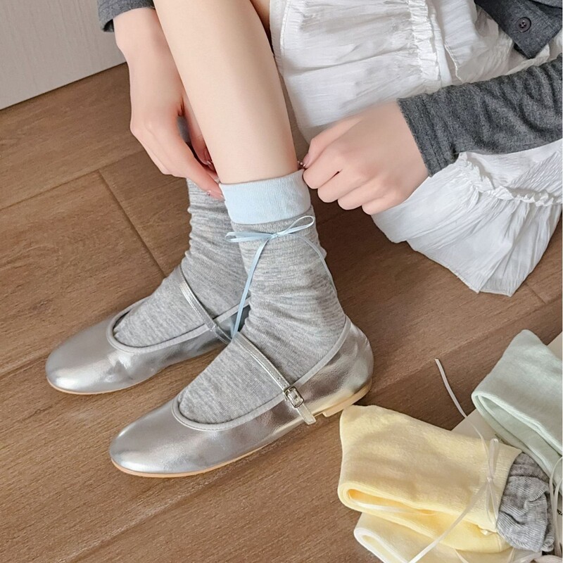 Ballet Style Sweet Bud Socks Fake Two-piece Bow Pile Socks Japanese Style Jk Cute Girl All-match Pile Socks