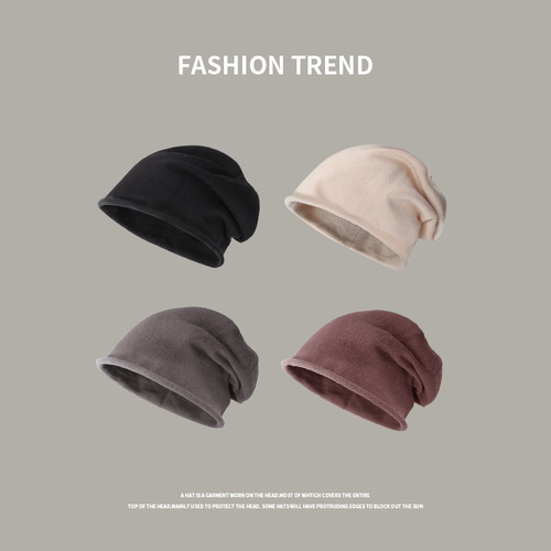Korean style large head circumference drawstring knitted pile hat for women curled pullover cold hat showing face small Baotou confinement hat