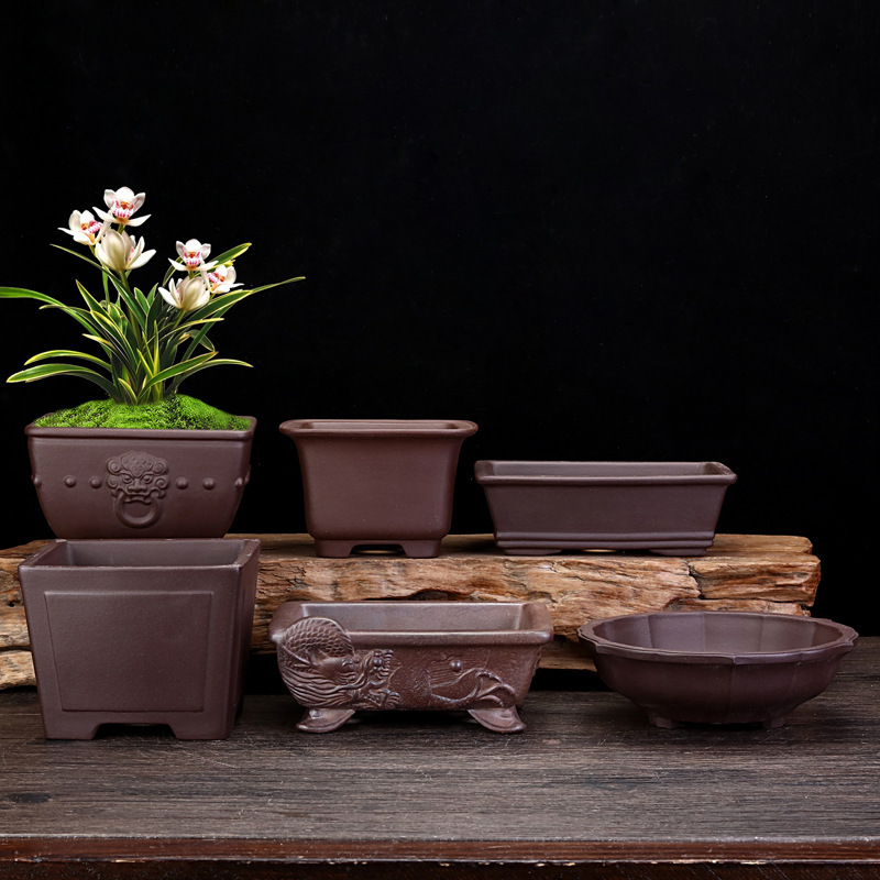 Purple sand flower pot small square desktop bonsai pot square rectangular asparagus fleshy gardening flowers potted wholesale