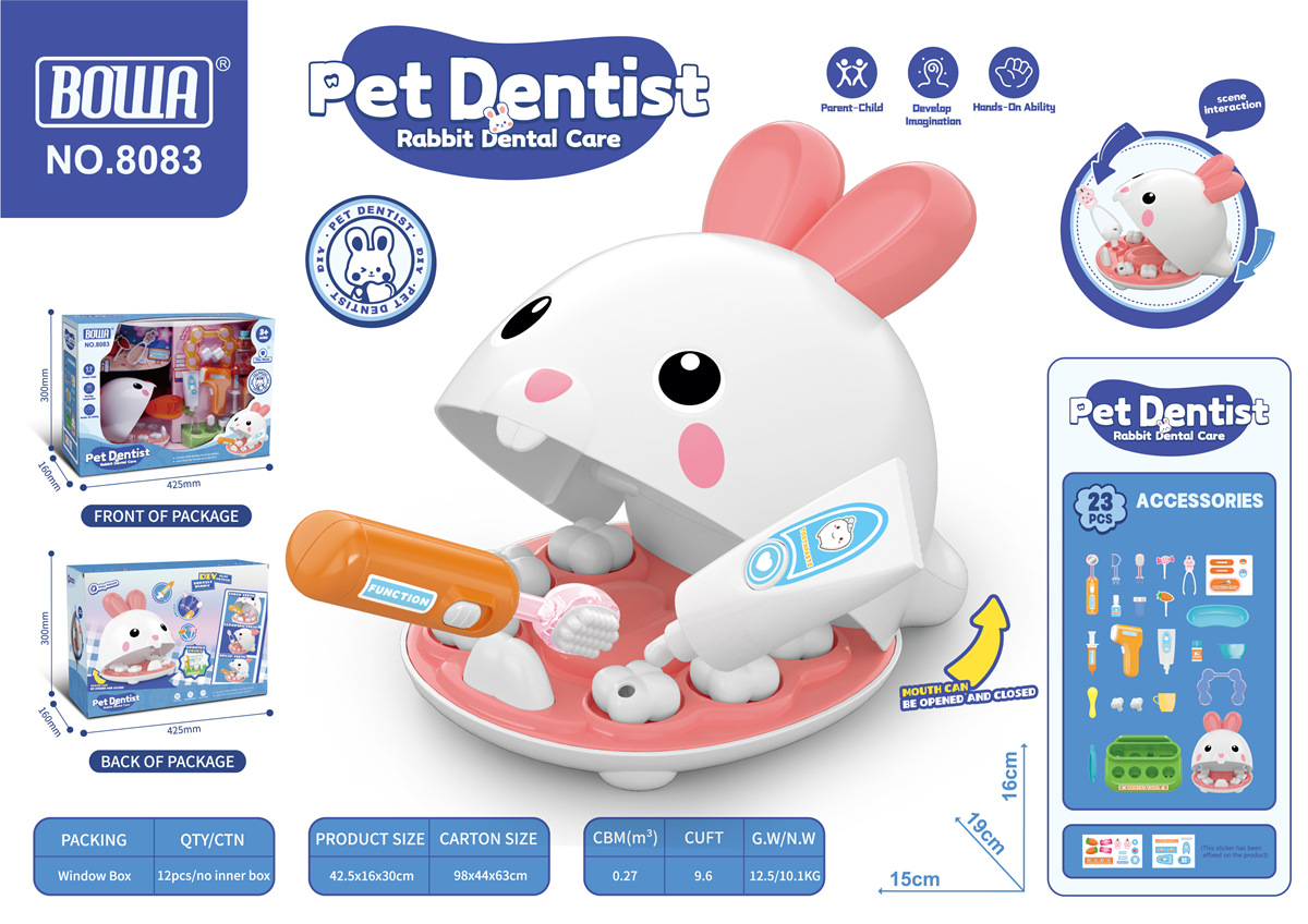 Comercio exterior de los niños simulación mascota conejo dentista cuidado diente traje DIY maquillaje gato alcancía jugar casa Juguetes