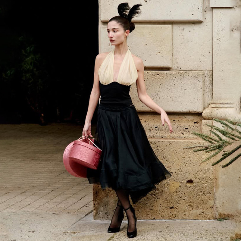 European and American Cross-Border Color-Blocking Patchwork Halter V-Neck Short Top, Sexy Backless Ruched Camisole