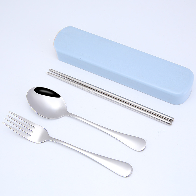 Juego de vajilla portátil de acero inoxidable creativo conveniente conjunto de tres piezas cuchara Tenedor palillos estudiante viaje vajilla cuchara de viaje