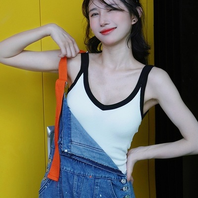 秋冬撞色针织女士保暖内衣螺纹棉内搭修身吊带保暖背心女外穿|ru