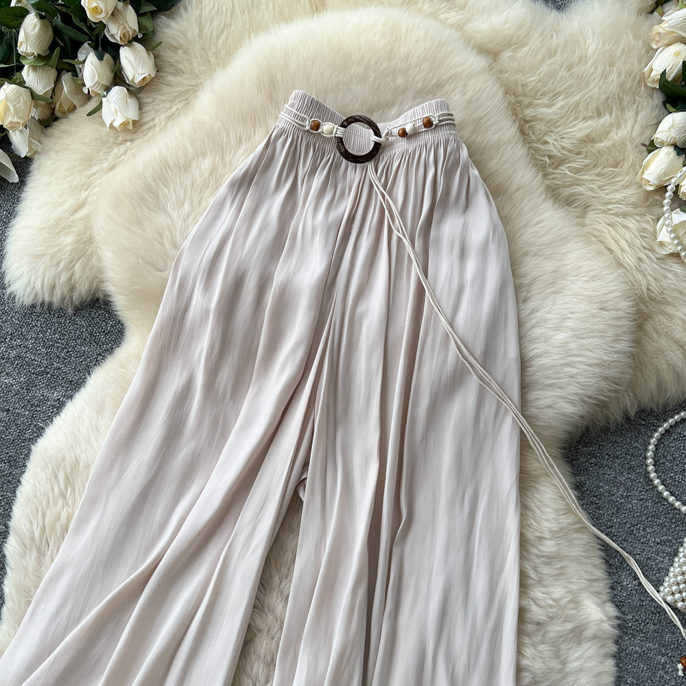 High-Waisted Wide-Leg Pants Korean Style Casual Women's Elastic Waistband Flattering Relaxed Fit For Commuting_ecoleips.com