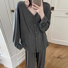 莫代尔睡衣女春秋季长袖开衫简约日韩休闲2025新款秋款家居服套装