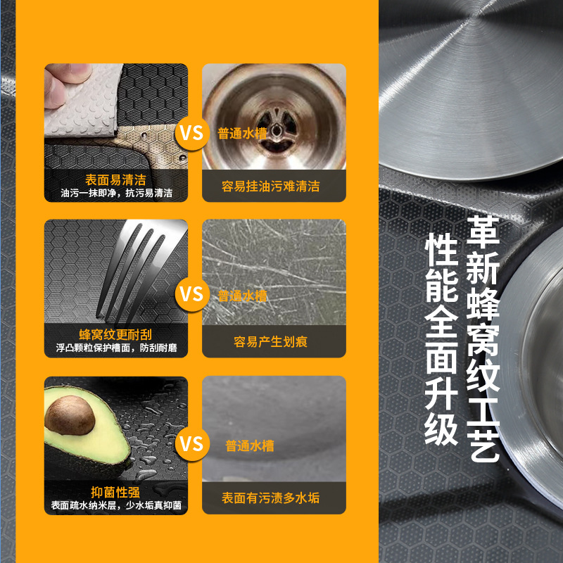 Innovador patrón de panal volando cascada de lluvia cuenca de lavado vegetal nano fregadero de acero inoxidable fregadero grande fregadero único hogar piscina de lavado de verduras