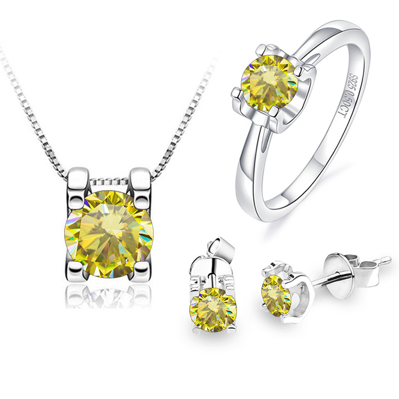 1 quilates de joyería de piedra de color rosa Baoli azul anillo de piedra de color azul aretes collar conjunto