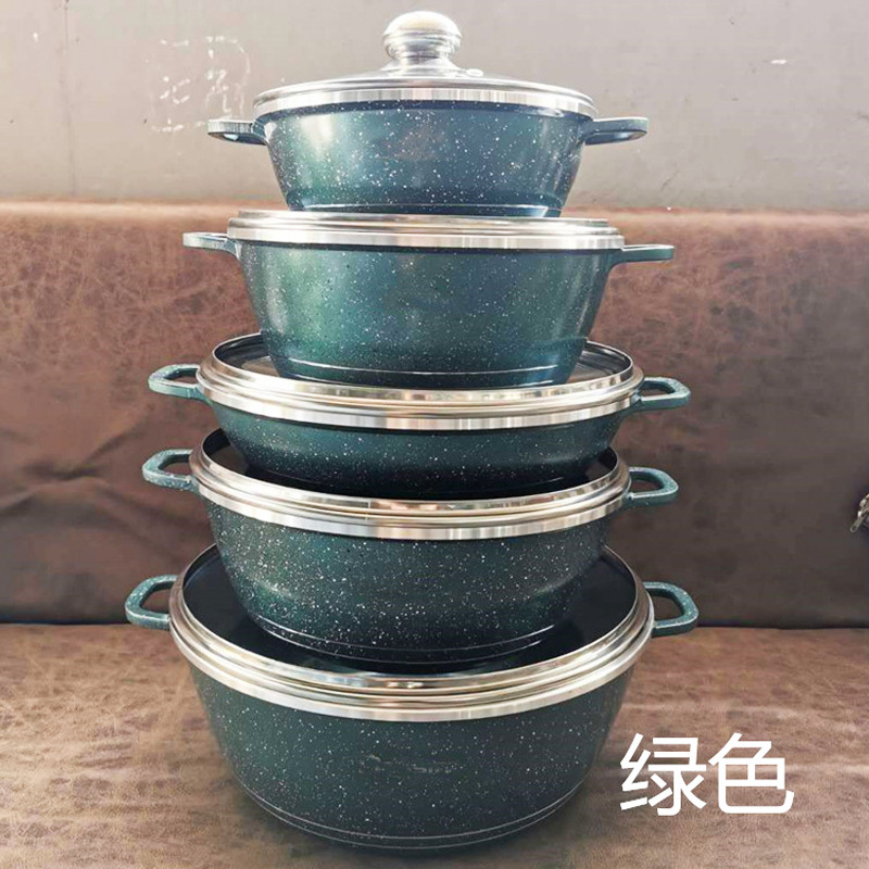 Juego de ollas de aleación de aluminio, juego de ollas para sopa, olla de piedra maifan antiadherente, suministro exclusivo transfronterizo, venta al por mayor del mismo modelo dessinipotset