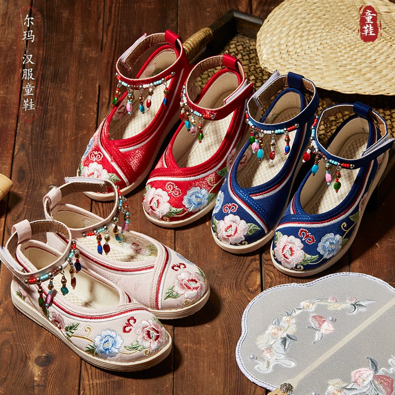 2023 Весенняя старая Пекинская Тканевая обувь Детский костюм обувь для выступлений Девочки Обувь ханьфу Тканевая обувь детская вышитая обувь