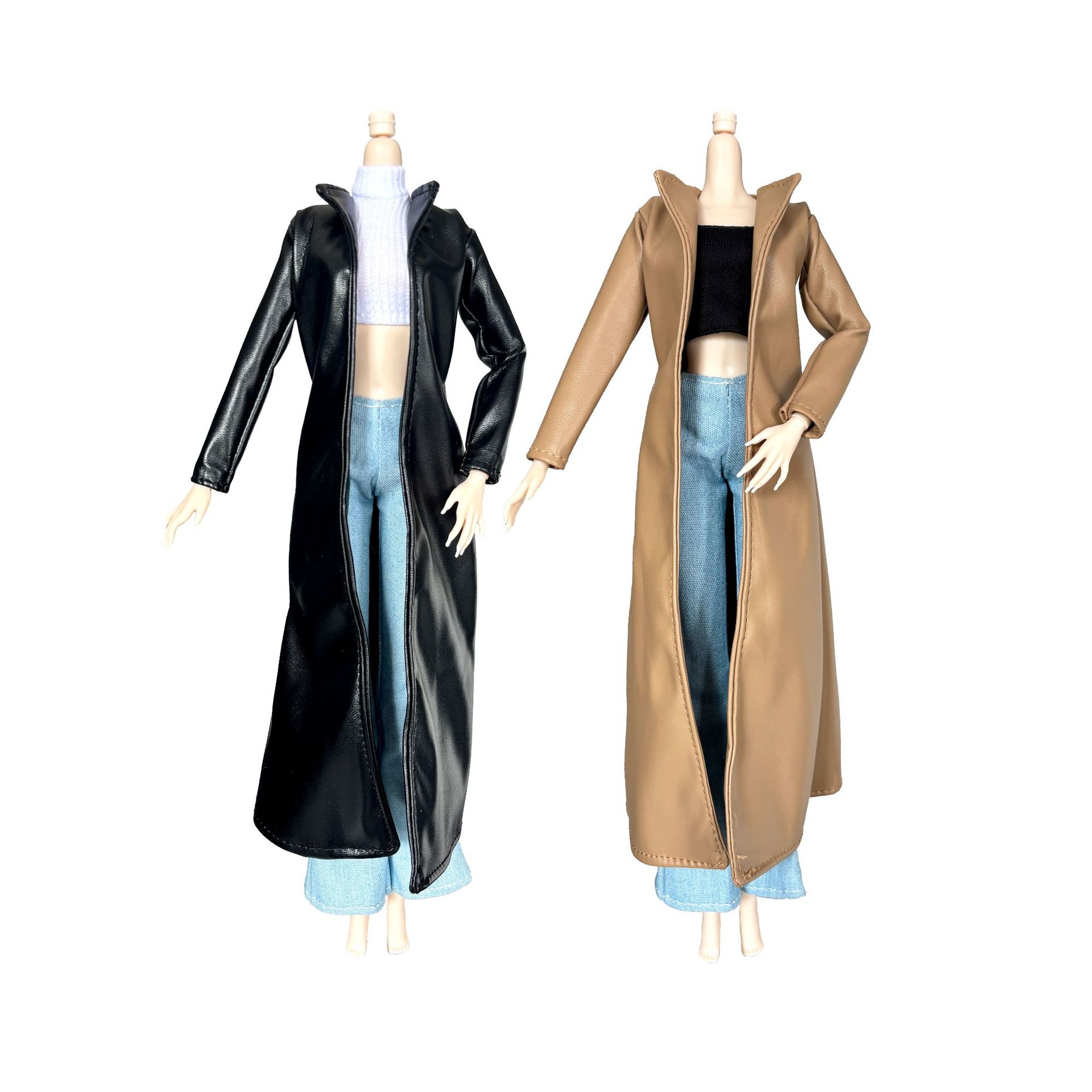 Cross-Border 6 Points 30cm Dress-Up Doll Supermodel Fr Clothes Barbie Ol Style Pu Leather Suit Fashion Suit Long Style