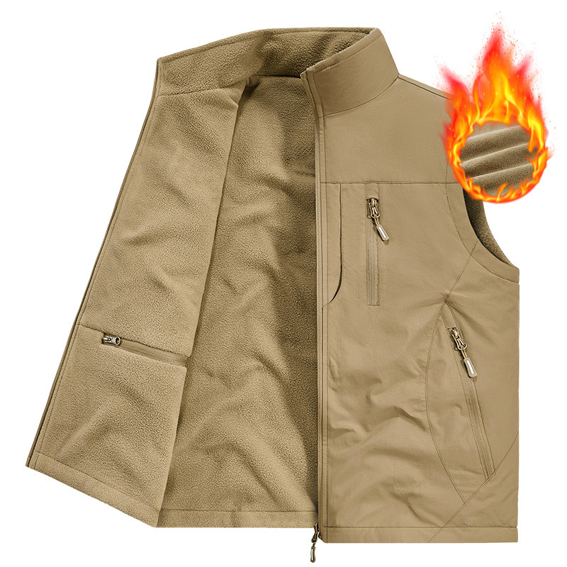 Plus-size men's vest for outdoor sports and fishing, casual thin workwear sleeveless jacket with logo