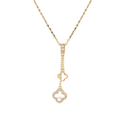  Korean Version New Fashion Simple Micro-Set Diamond Tassel Clover Pendant Titanium Steel Clasp Necklace Accessory