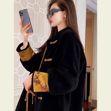 时尚感新中式中国风唐装盘扣棉服水貂绒毛毛外套羊羔绒女装秋冬季