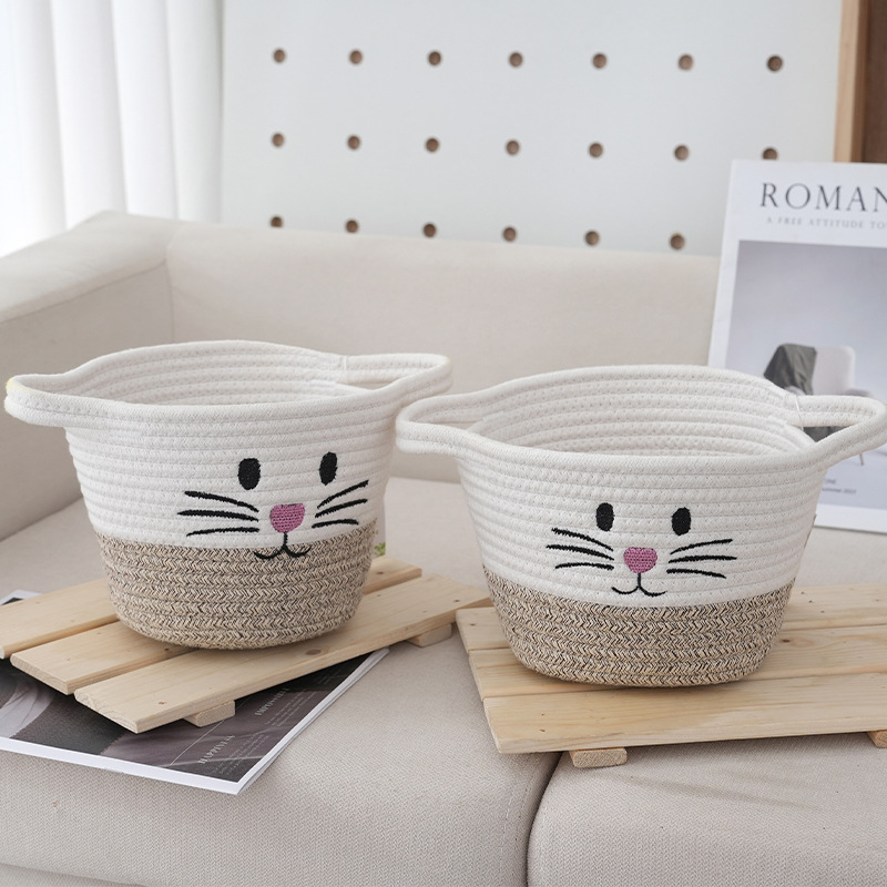 猫咪棉线筐收纳篮桌面杂物收纳篮杂物整理箱置物篮家居装饰