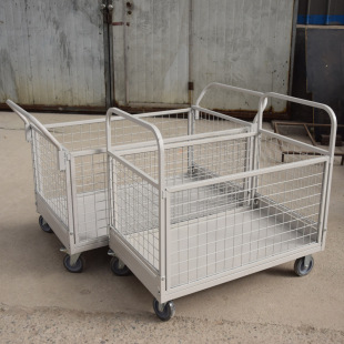 Fully Foldable Cargo Trolley Warehouse Material Sorting Vehicle Four-Wheel Grid Framed Transport Silent Caster with Brake