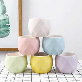 多肉花盆陶瓷6色套装马卡龙仙人掌绿植小号肉肉盆栽特价清仓