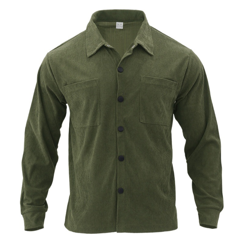 2023 transfronterizo de los hombres más el tamaño casual multi-Bolsillo camisa de botón de pana de color sólido Chaqueta de punto de los hombres delgados