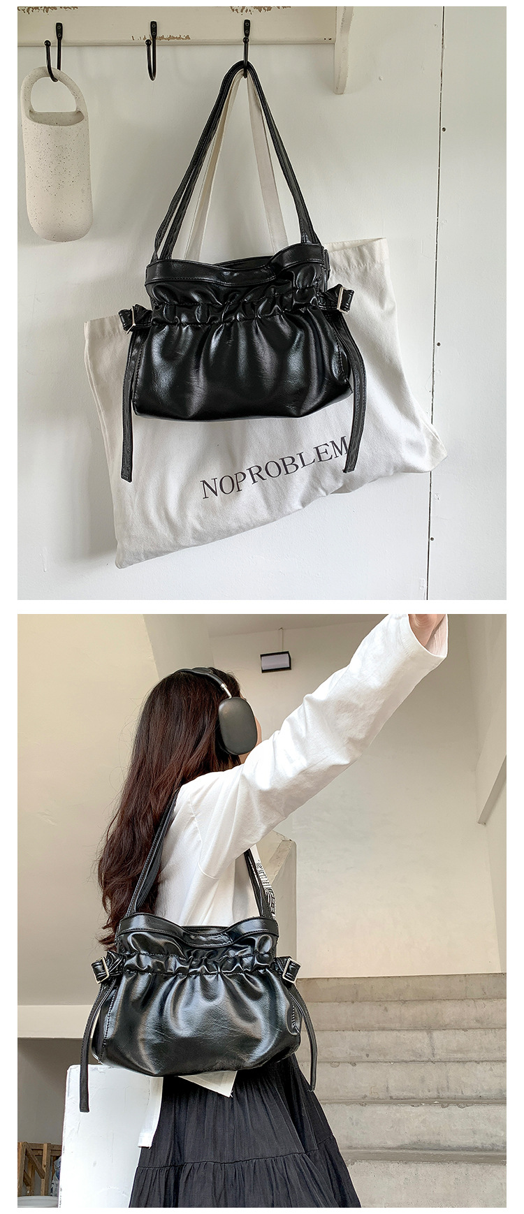 Borsa tote in morbida pelle per pendolari, grande capacità, da donna, versione coreana di nicchia, nuova borsa plissettata estiva da donna, singola_voghion.com
