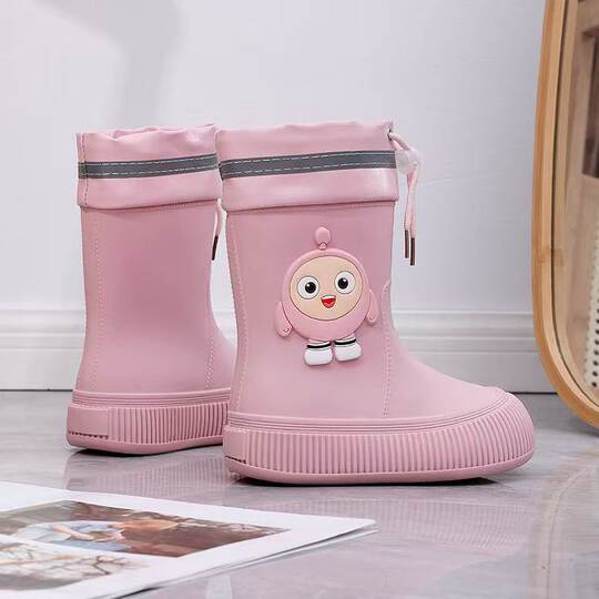 Egg Cartoon Children's Rain Boots for Men and Women Outer Wear Mid-barrel Rain Boots Fashion Belted Waterproof Rubber Shoes Outdoor Non-slip Water Shoes