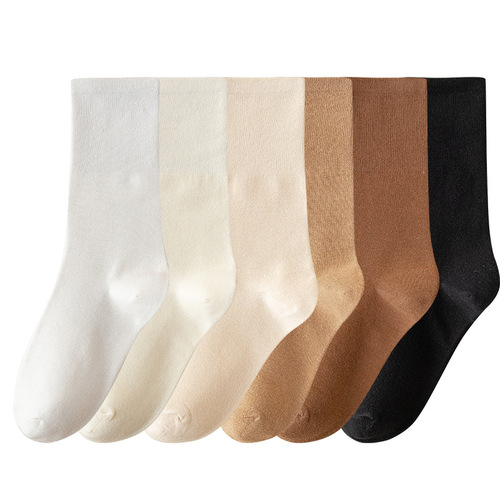 Socks for women spring and summer cotton socks Japanese style solid color mid-calf socks deodorant sweat-absorbent breathable socks Zhuji socks wholesale