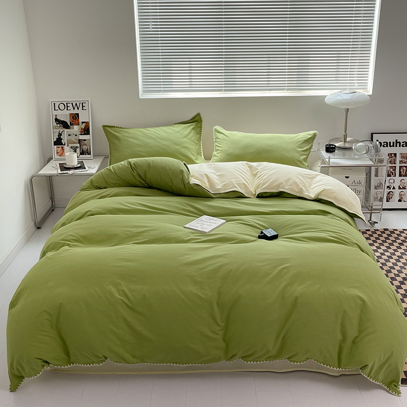 2024 nuevo conjunto de cuatro piezas de cama AB doble colcha de colcha de color sólido de una sola pieza dormitorio de estudiantes sábanas individuales de tres piezas