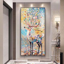 玄关装饰画梅花鹿正对门美式竖版艺术挂画走廊过道一路平安壁画