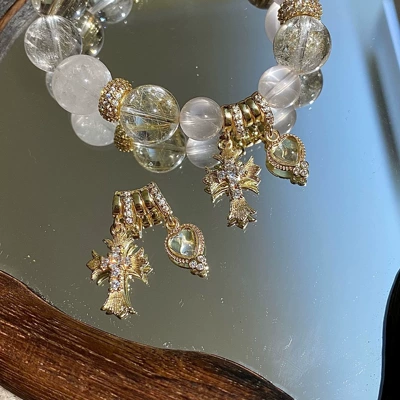 14K Gold-Plated DIY Crystal Jewelry Accessories Cross Bracelet Spacer Beads Handmade Beading Materials Pendant Beads (Zərgərlik ara hissələri) - golden-cross