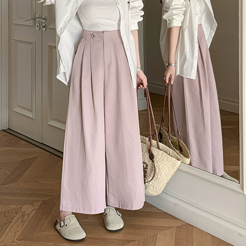 2025 весна и лето хлопок с высокой талией тонкий дизайн высокая талия брюки свободные широкие ноги девять точек повседневные брюки женщины