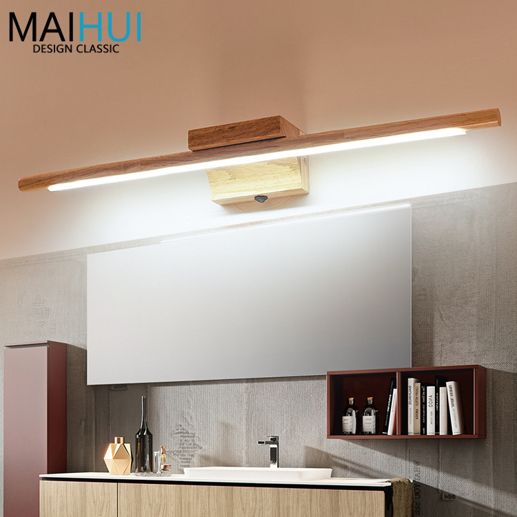 Solid Wood Led Mirror Headlight Scandinavian Simple Corridor Aisle Hotel Background Wall Lamp Washbasin Bathroom Strip Wall Lamp