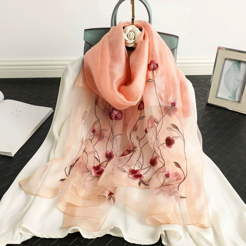 Silk woolen scarf, cloak, with embroidery